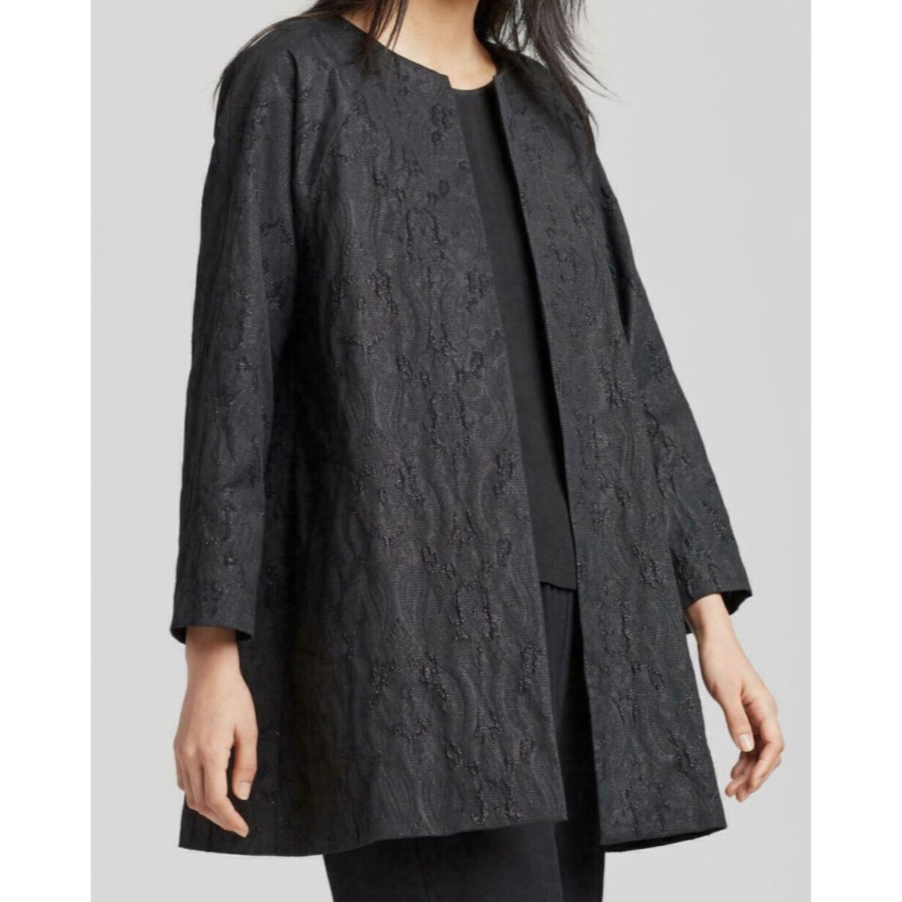 Eileen Fisher Shimmer Jacquard Jacket in Black Size XXS (Runs Big)